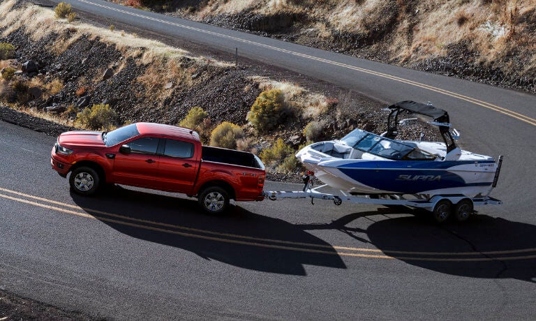 2021 Ford Ranger towing a boat